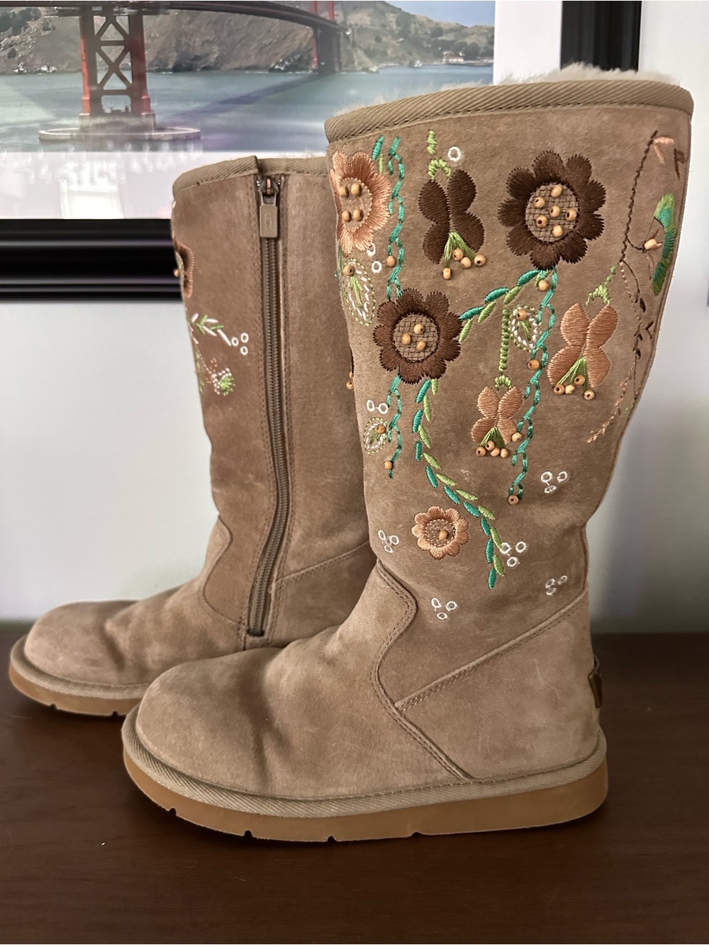 EUC UGG Australia Wahine Floral Embroidered Suede Tall Boots Women’s 5 Rare